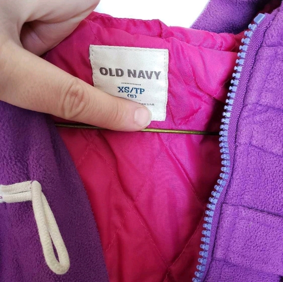 Old Navy purple girls size 5 hooded fleece pea coat, toggle buttons - Picture 3 of 5